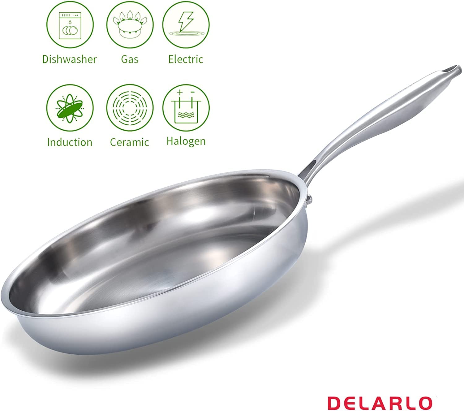 Delarlo Whole Body Tri-Ply Stainless Steel 11Inch Frying Pan, Oven Safe Induction Skillet,Pots And Pans Set,Suitable For All Sto