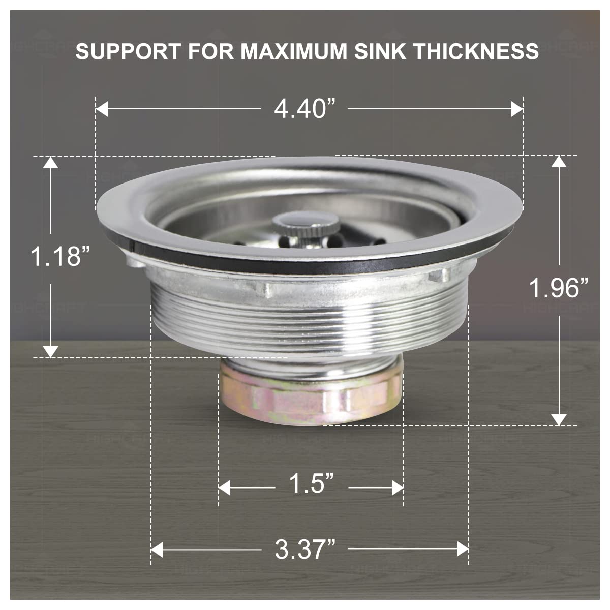 Highcraft 7511 Kitchen Sink (3-1/2'' Inch) Stainless Steel Drain Assembly With Strainer Basket-And Rubber Stopper, 3.5