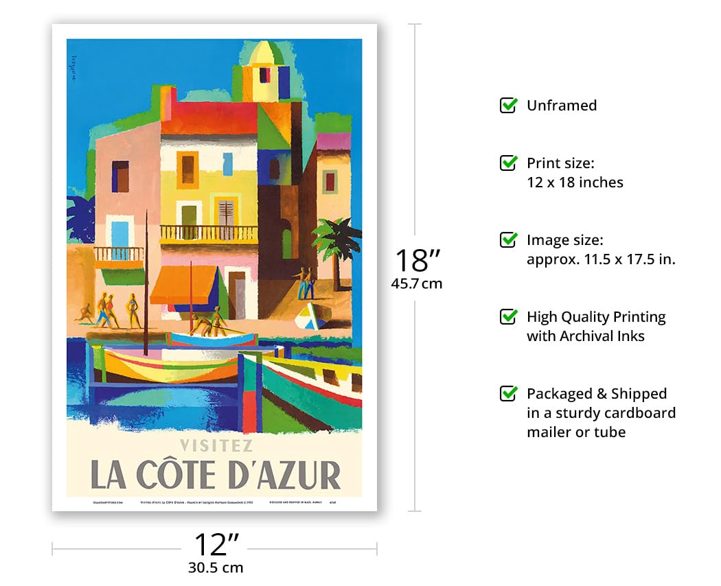 Visitez (Visit) La Cte D'Azur - France - French Riviera - Vintage Travel Poster By Jacques Nathan-Garamond C.1953 - Master Art P