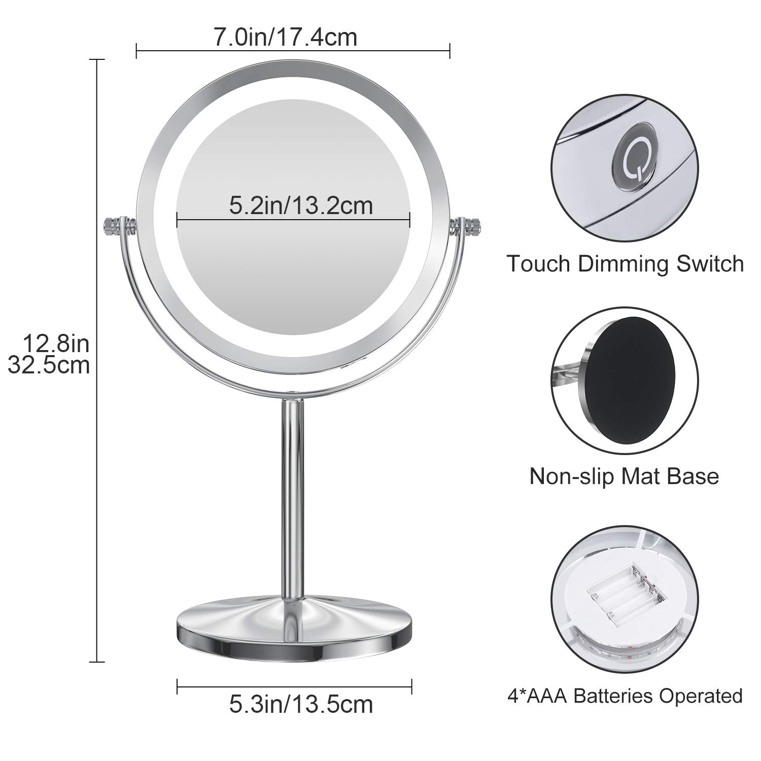 Gospire Led Makeup Mirror 1X/10X Magnifying With Touch Screen Adjustable Led Light, 7'' Lighted Vanity Swivel Mirror Double Side