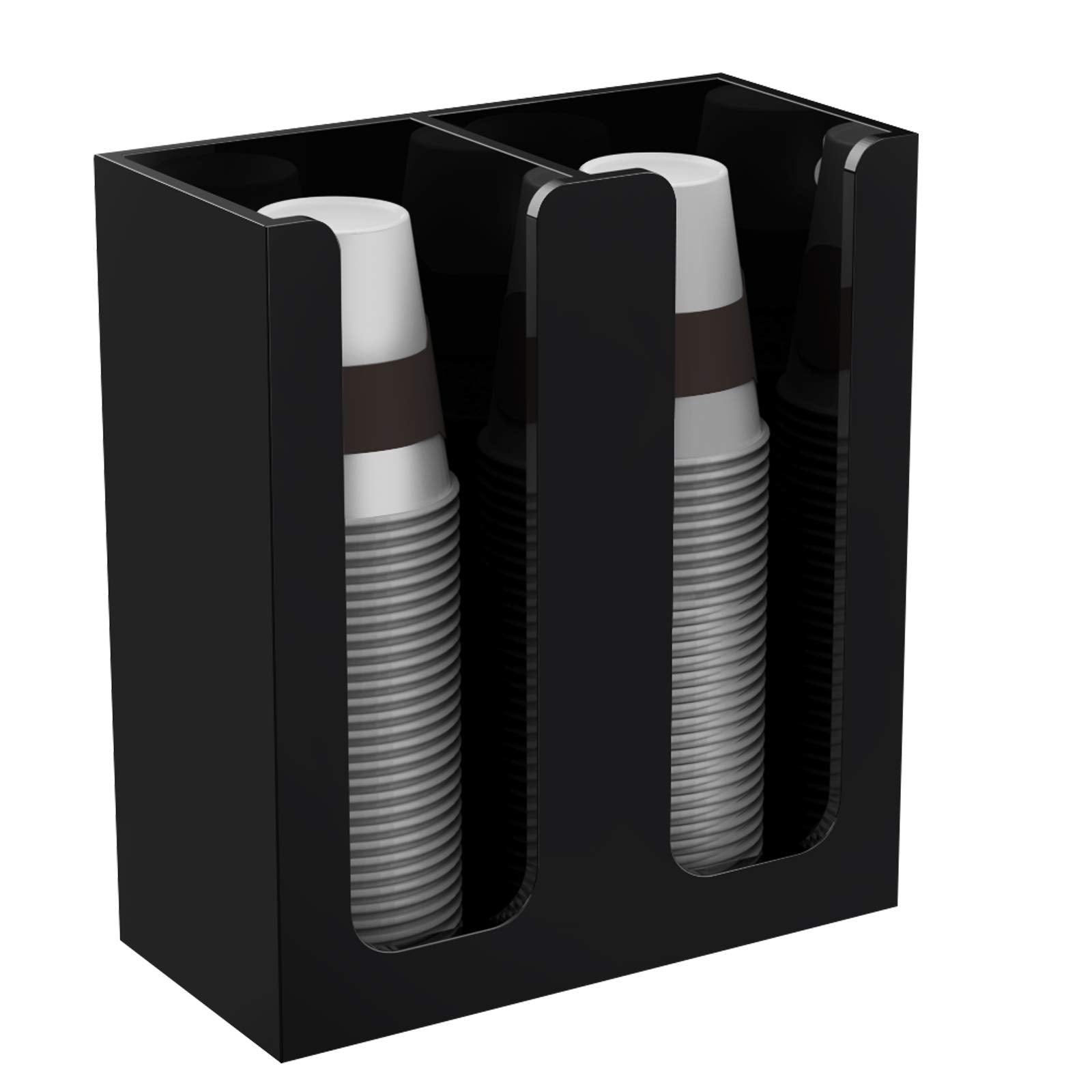 Richboom Acrylic Coffee Cup And Lid Storage Organizer Holder, 2 Compartments, Black