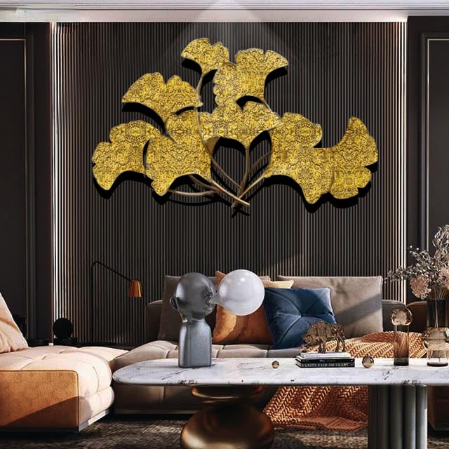 Zove Metal Wall Art Iron Wall Hanging Home Decoration Perfect For Living Room/Hotel/Restaurant/Bedroom (Color : Golden) (Size: 4