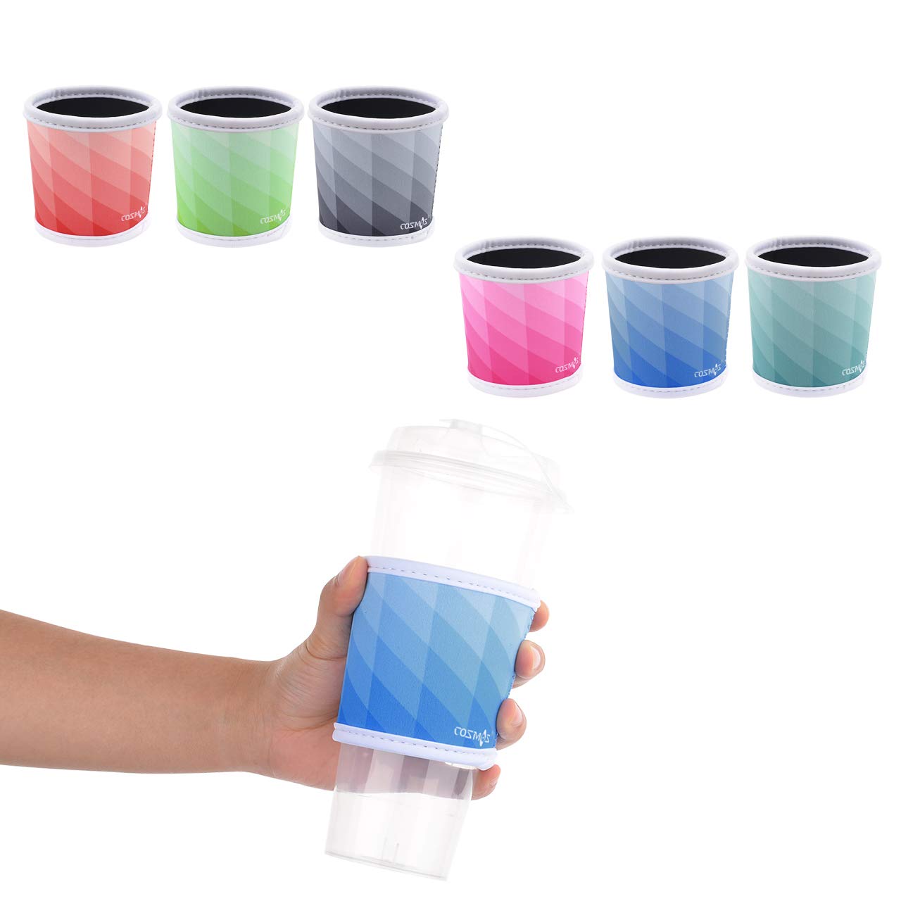 CM Reusable Neoprene Coffee Mug Sleeve - Heat Resistant Insulator for Hot/Cold Beverages, Small, Lattic Patterns (6 Pcs)