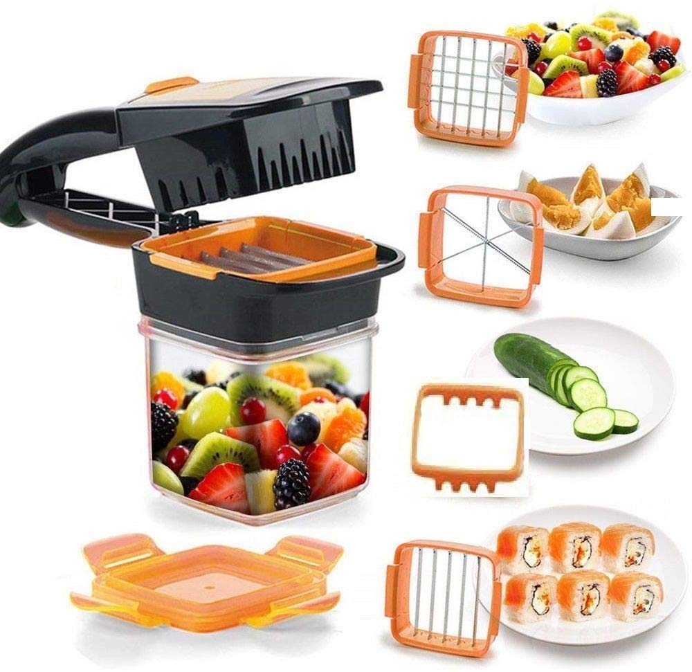 Marji&Anuvrutti Vegetable Cutter 5 In 1 Multifunction Manual Dicer Fruit Chopper Slicer NonSkid Base Slicer And Chopper