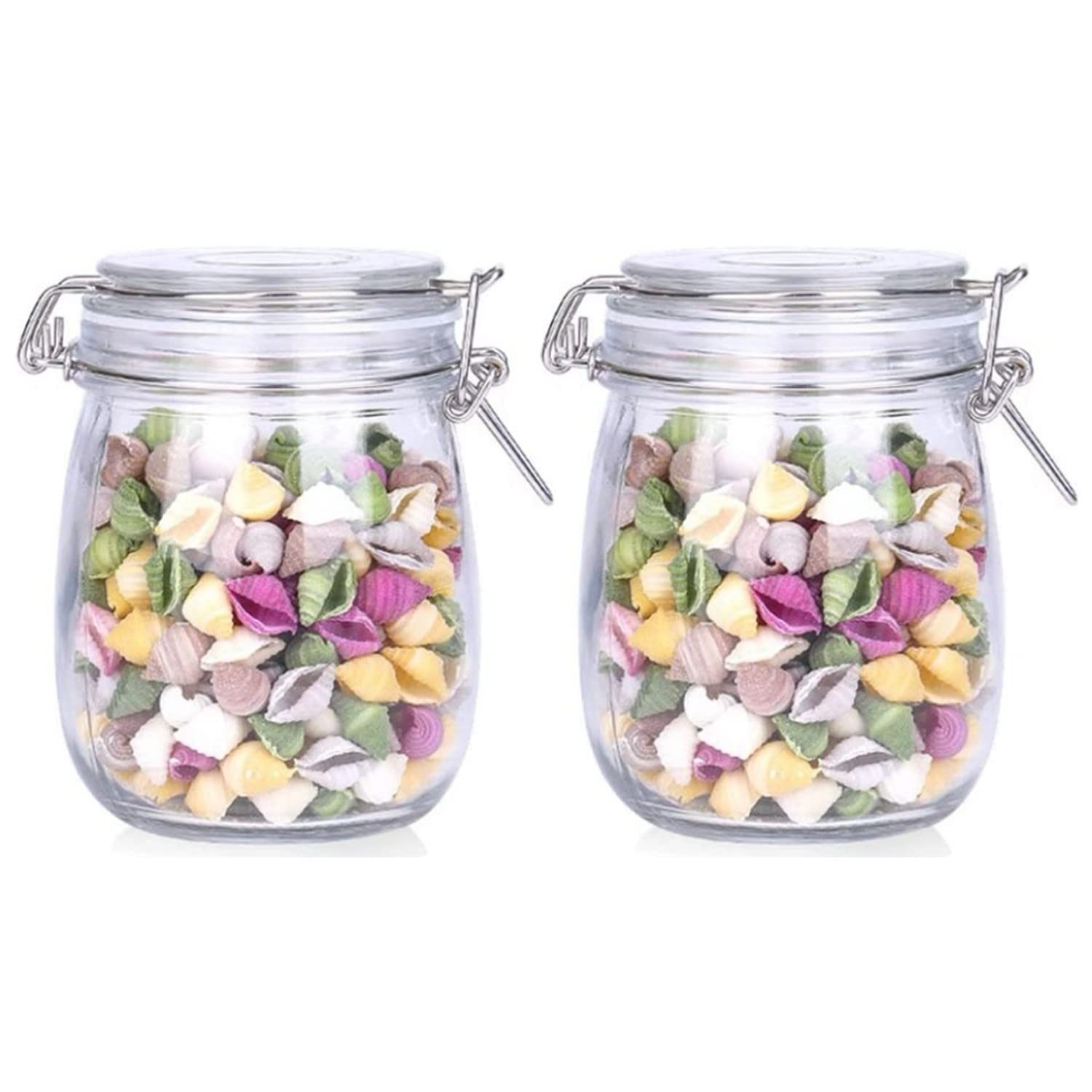 Jndabhi 750Ml  Set Of 2, Glass Storage Containers & Jars With Airtight, Leak Proof, Steel Clamp Lid With Silicon Seal, Perfect 