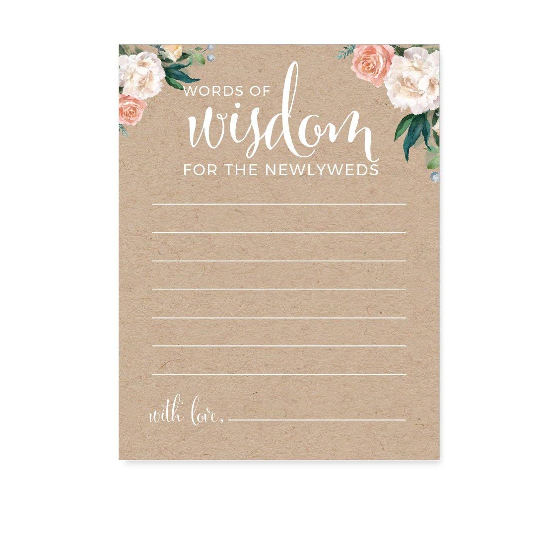 Andaz Press Peach Coral Kraft Brown Rustic Floral Garden Party Wedding Collection, Blank Words Of Wisdom Newlywed Advice Cards,