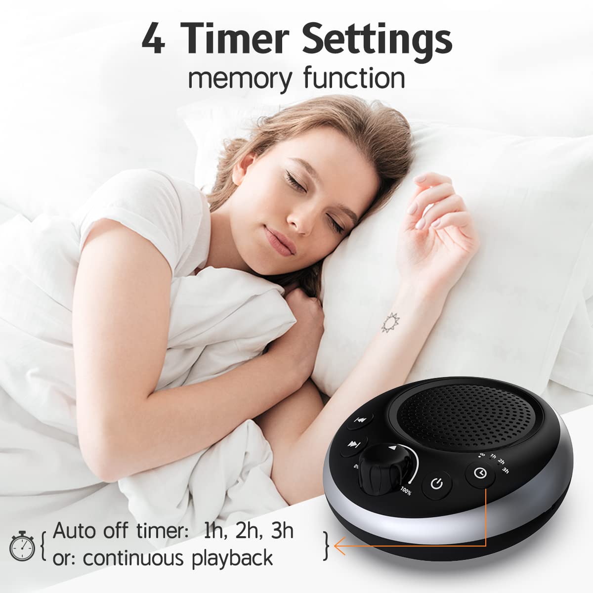 iDealSleep Sound Machine - 30 Soothing Sounds, 36-Level Volume, Timer, For Home/Travel, Black, Model XB-1
