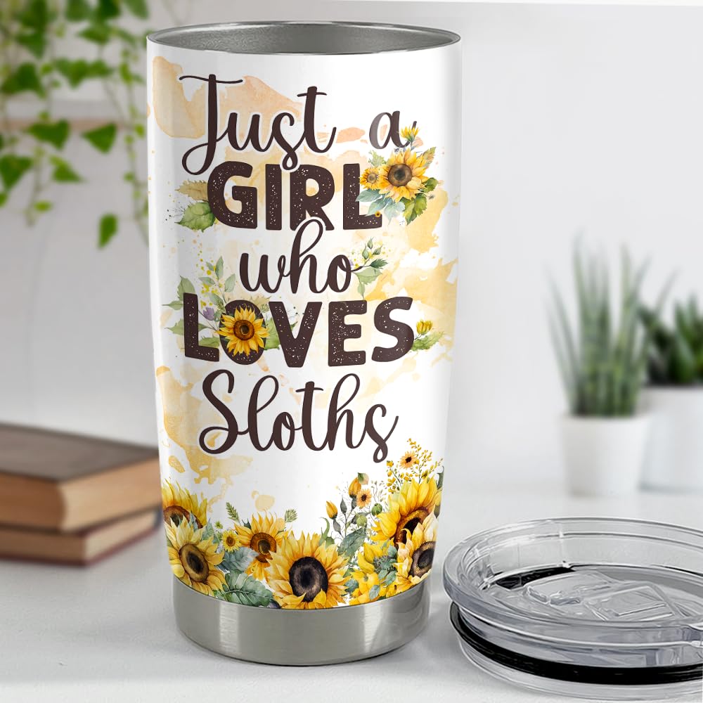 SANDJEST Sloth Tumbler 20oz Girl Loves Sloths Stainless Steel Insulated Tumblers Coffee Travel Mug Cup Gift for Women Girls Teen