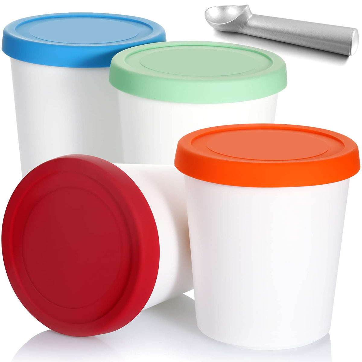 Nuenen 5 Pack Ice Cream Containers 1Qt Freezer Storage Tubs With Silicone Lids And Spoon For Homemade Ice Cream Reusable, Sorbet
