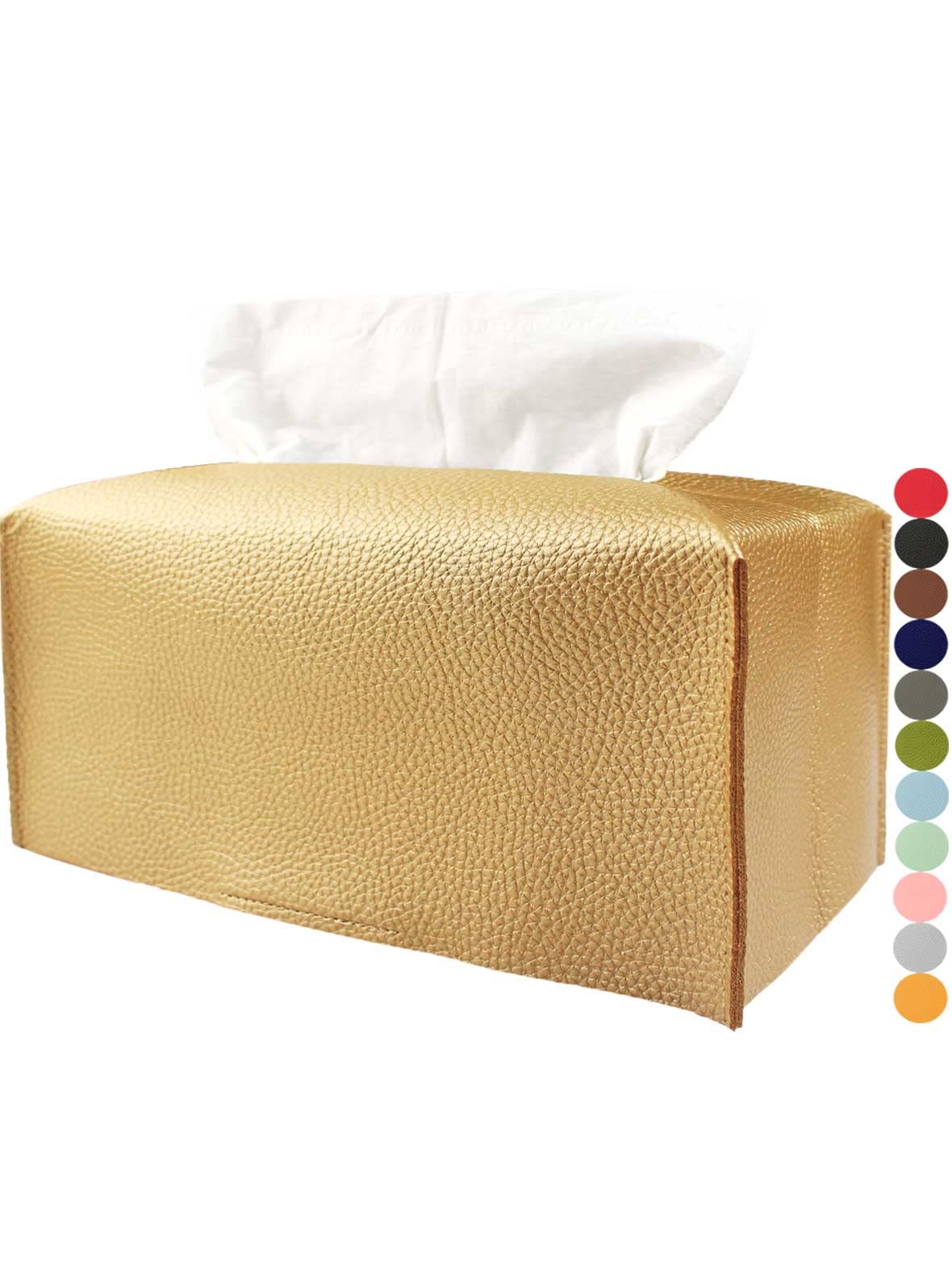 Gold Tissue Box Cover Rectangular - With Bottom Belt [Jesmini] Modern Pu Leather Long Rectangle Tissue Box Cover Decorative For