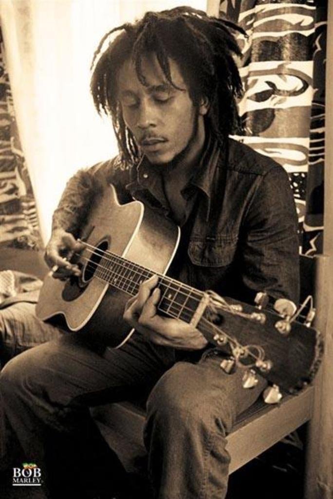 Pyramid America Bob Marley-Playing Guitar In Sepia, Music Poster Print, 24 By 36-Inch
