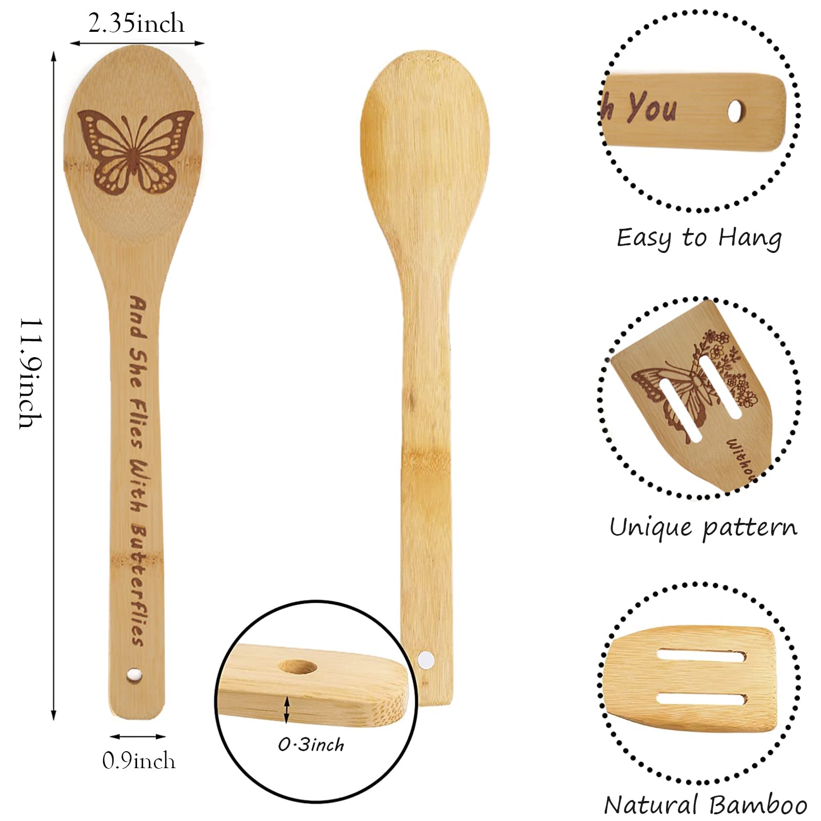 Butterfly Wooden Cooking Spoons Set Of 5,Butterfly Gift,Butterfly Lovers Gifts,Butterfly Kitchen Decor,Bamboo Cooking Spoons Far