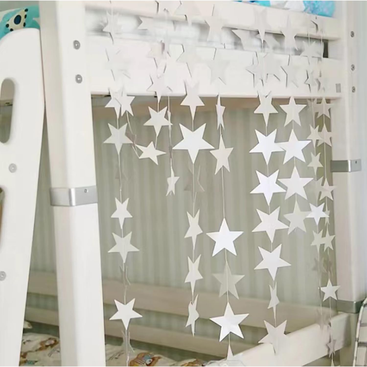 Yzurbu Silver Star Garland, 78 Feet Double Side Hanging Sparkly Paper Star Banner Decorations for Birthday Wedding Engagement Ba