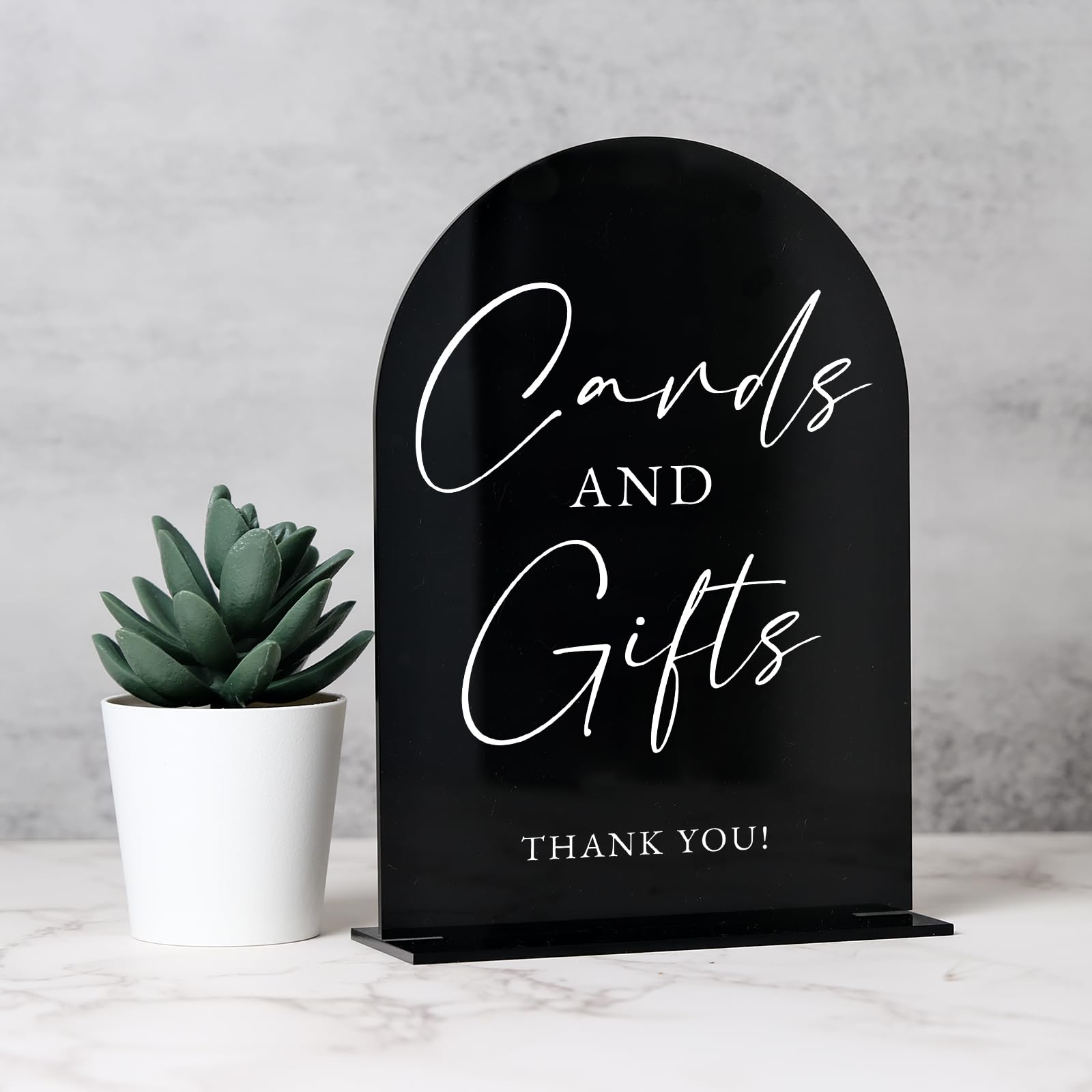 Set of 2 Black Acrylic Wedding Signs for Reception, 5x7 Black Arched Acrylic Table Sign and Base | Cards and Gifts | Guest Book