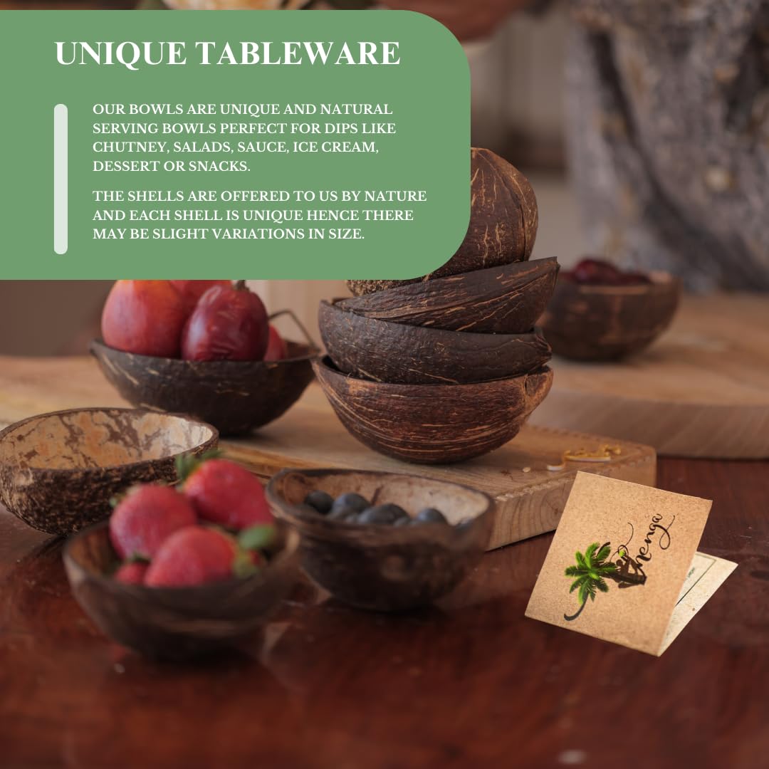 Thenga Natural Oval Coconut Shell Bowls - Set Of 10, 150 Ml, Perfect For Ice Cream, Snacks, Fruits, Salads | Parties & Catering