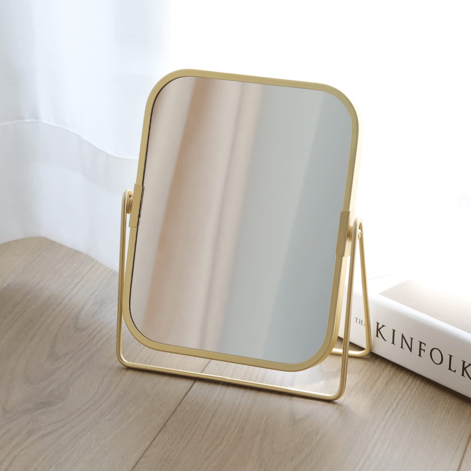 Longsheng - Since 2001 - Gold Tabletop Makeup Mirror Double Side Square Vanity Mirror Desk Mirror For Home Bathrom