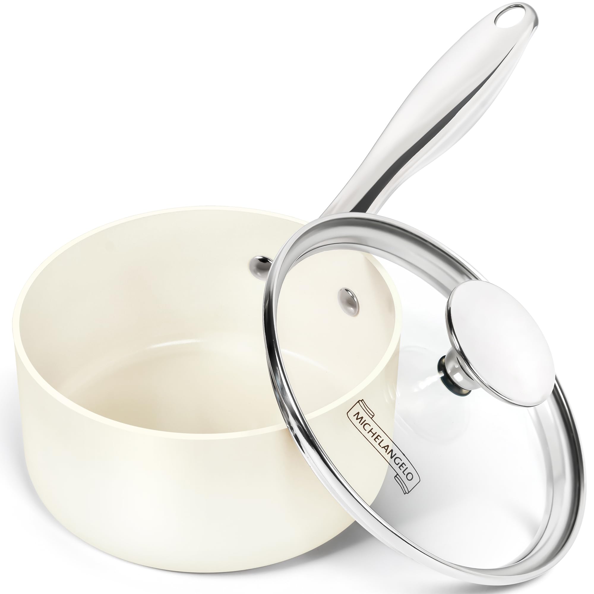 MICHELANGELO 1 Quart Saucepan with Lid, Nonstick Sauce Pan with Non-Toxic Ceramic Coating, Cream Sauce pan, 1 Qt Saucepans, Oven