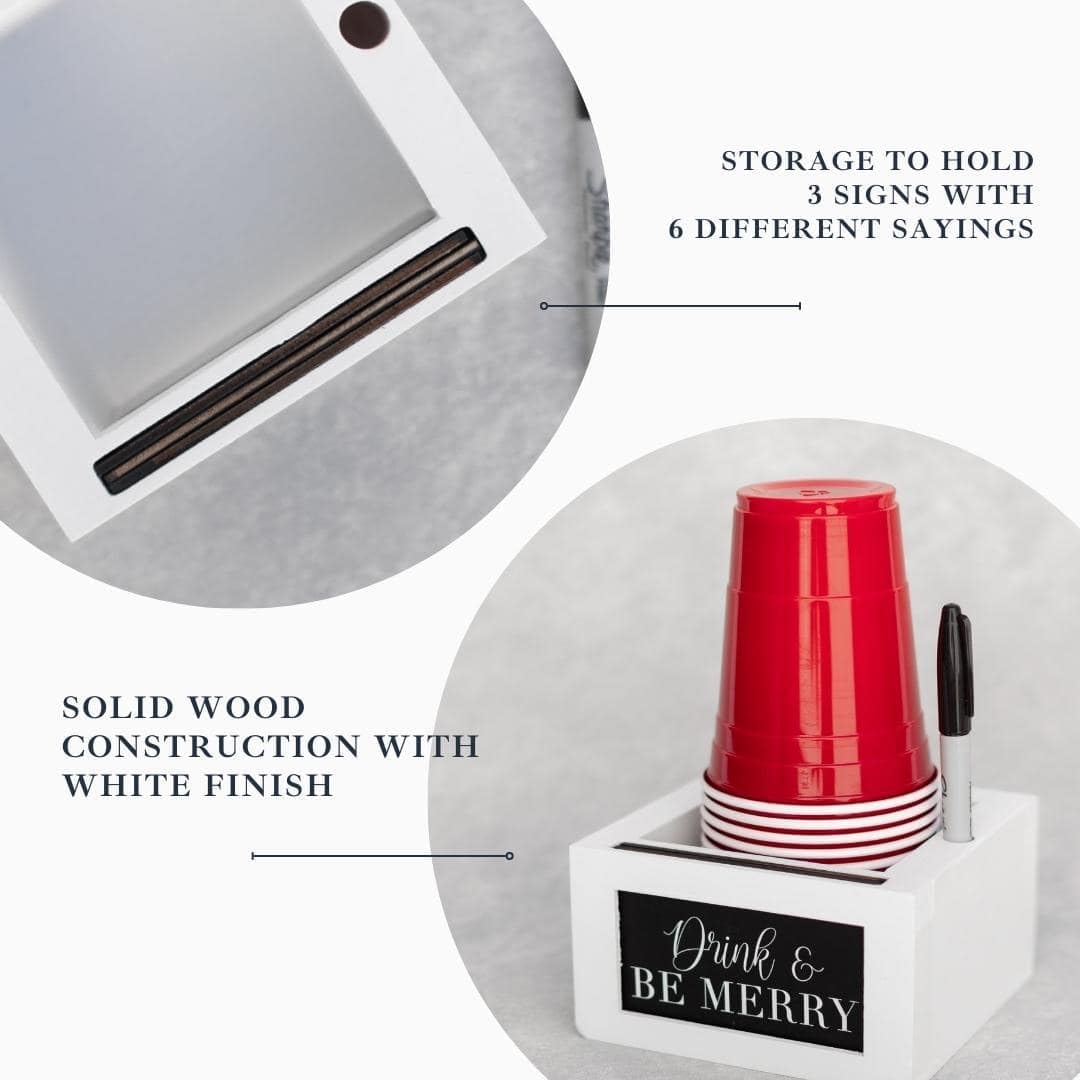 White Cup Holder With Marker Slot - Mark Your Cup And Drink Up Cup Holder With Interchangeable Signs - Party Cup Holder With Mar