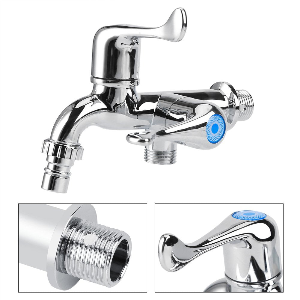 Fdit Water Tap Faucet Sink Basin Single Cooler Mixer Tap Double Spout Double Switch For Washing Machine Kitchen Sink Garden (Tai