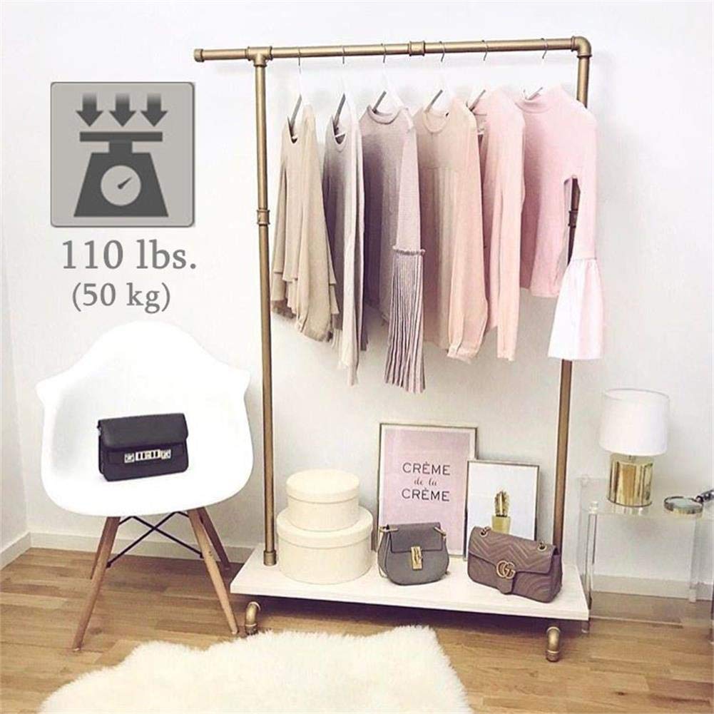 Bosuru Gold Pipe Clothing Rack Garment Rack With Shelves Retail Clothes Display Racks For Boutiques Gold Clothes Rack