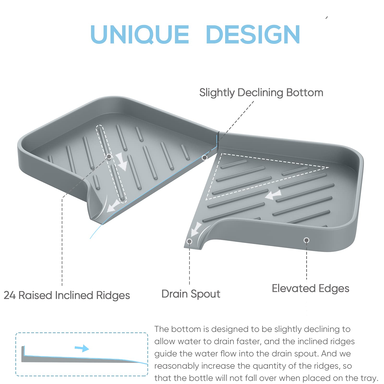 Kitchen Sink Soap Sponge Tray Self Draining Premium Silicone Soap Holder For Bathroom Caddy Organizer For Dish Soap Bottle,Soap