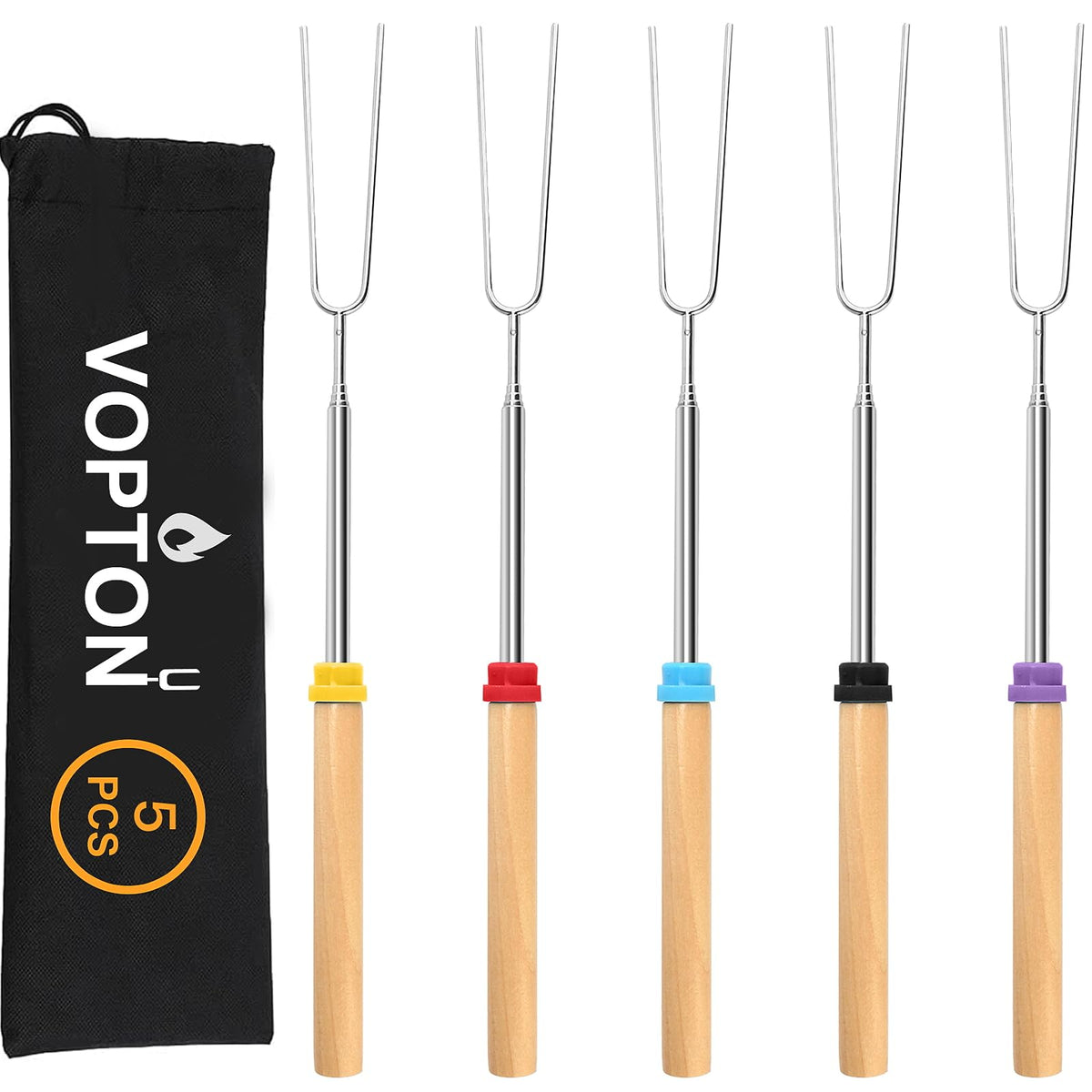 5 Pcs Marshmallow Roasting Sticks For Fire Pit Long 32Inch, Smores Sticks Skewers, Smores Kit For Fire Pit, Premium Telescoping