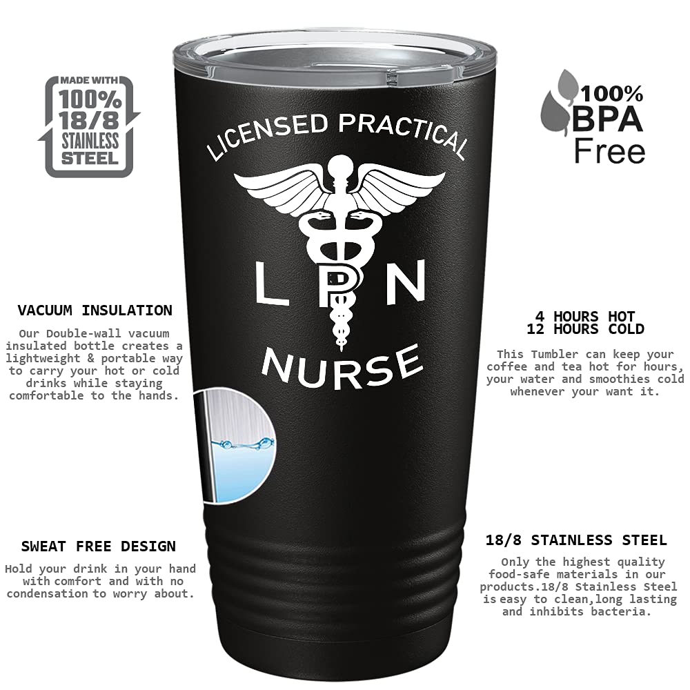 Lpn Licensed Practical Nurse On Black 20 Oz Stainless Steel Tumbler With Lid - Insulated Cup - Travel Mug