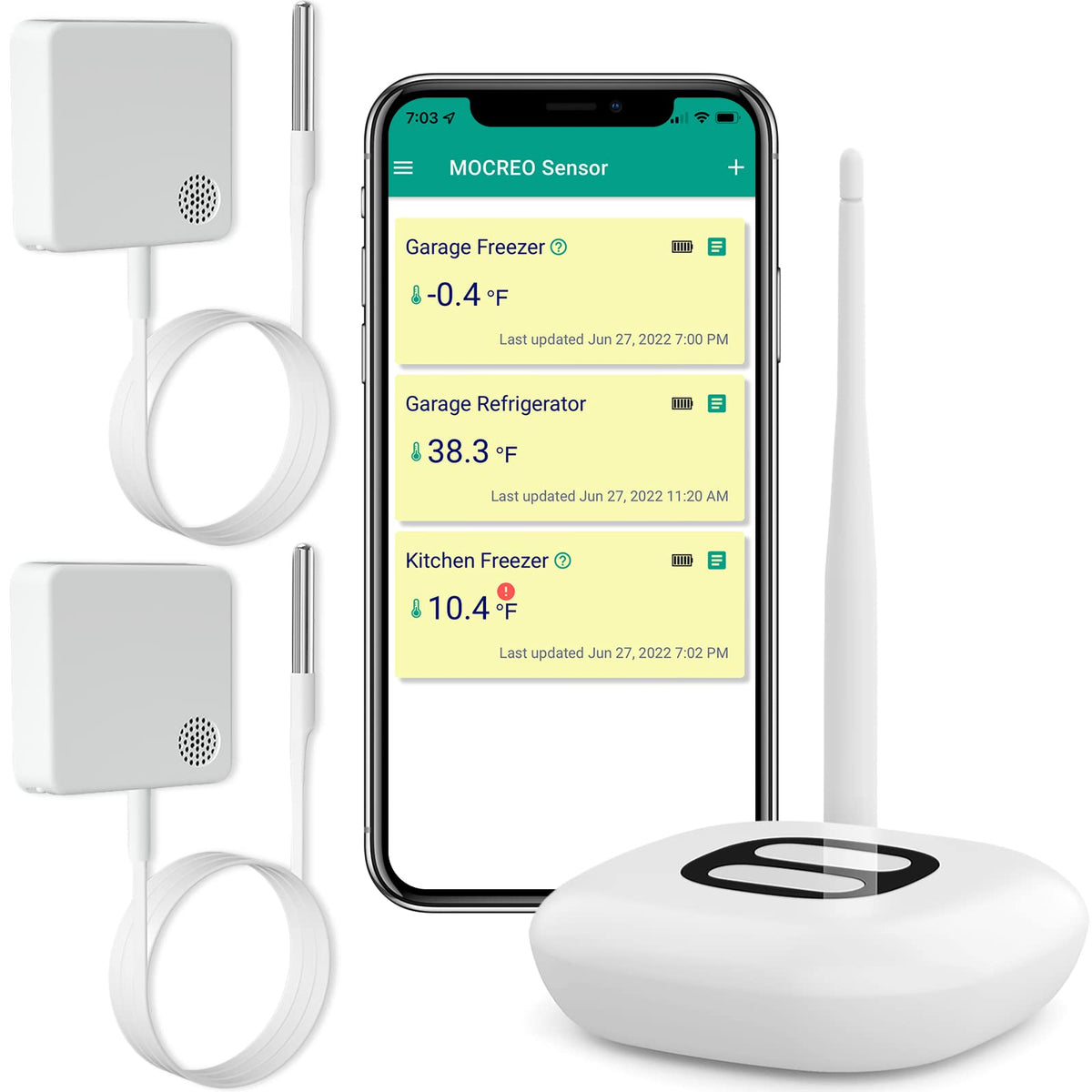 Mocreo Wifi Thermometer Freezer Alarm, Email Alert, App Notification, Data Record Export, No Subscription Fee, Remote Wireless T