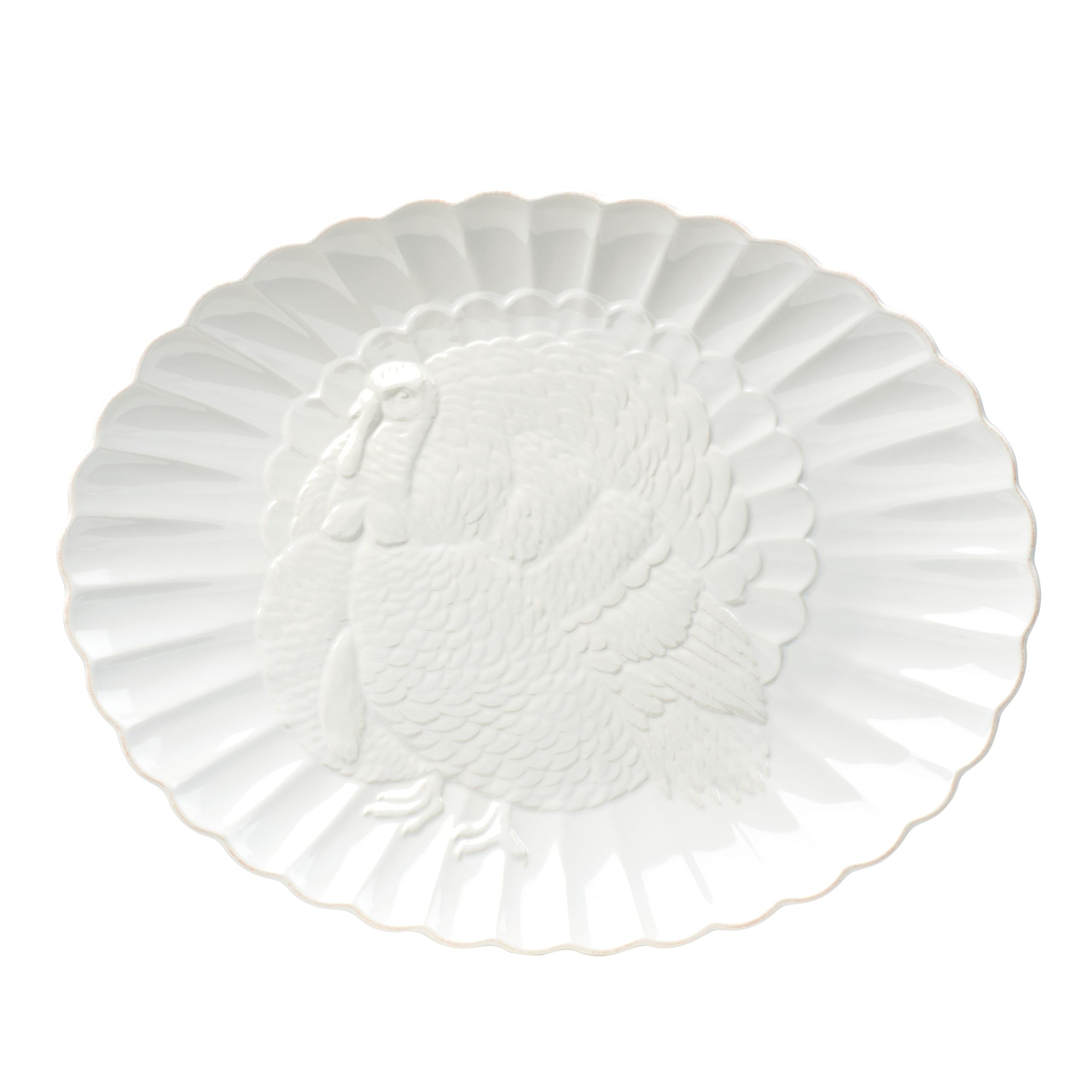 Lenox Serveware, Lenox French Perle Carved Turkey Platter, Scalloped, Oval, 18-Inch, Stoneware, Dishwasher Safe, Turkey Platter 