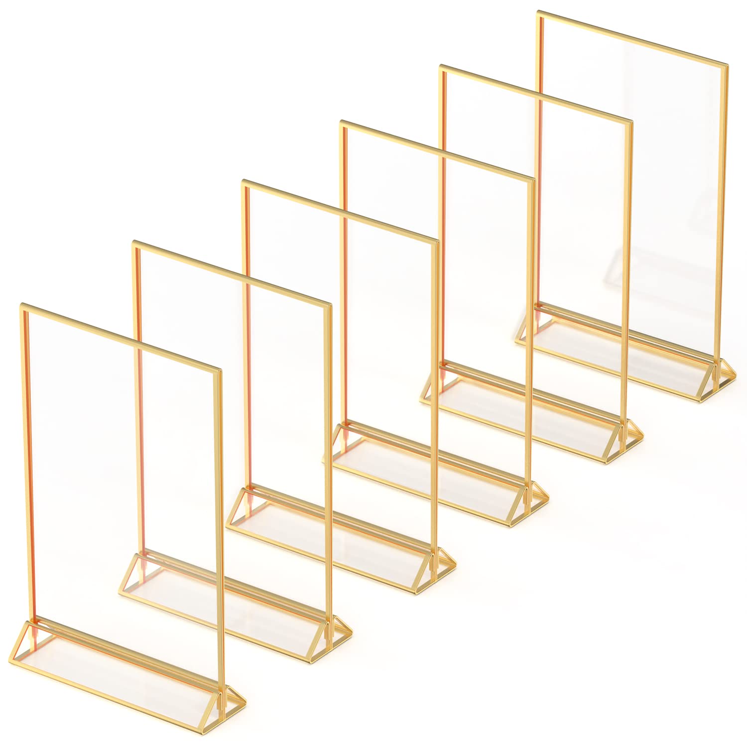 Gold Picture Frames Double Sided - 6 Pack - 8.5X11 Acrylic Gold Table Number Holders, Clear Easel Table Stands For Signs, Gold F