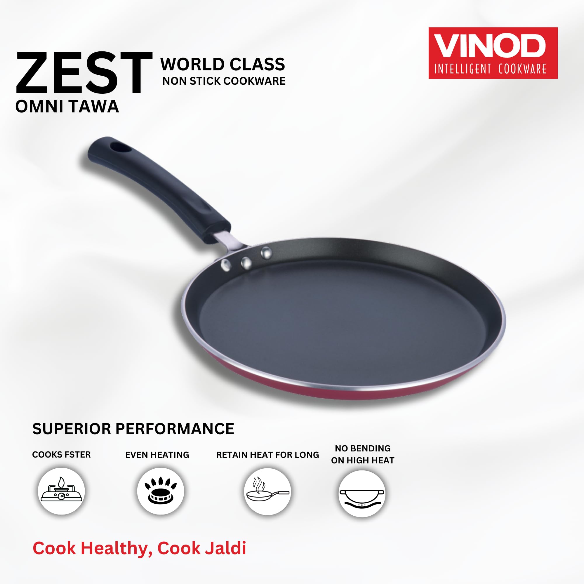 Vinod Zest Non-Stick Induction Compatible Flat Omni Dosa Tawa/Griddle, 11''