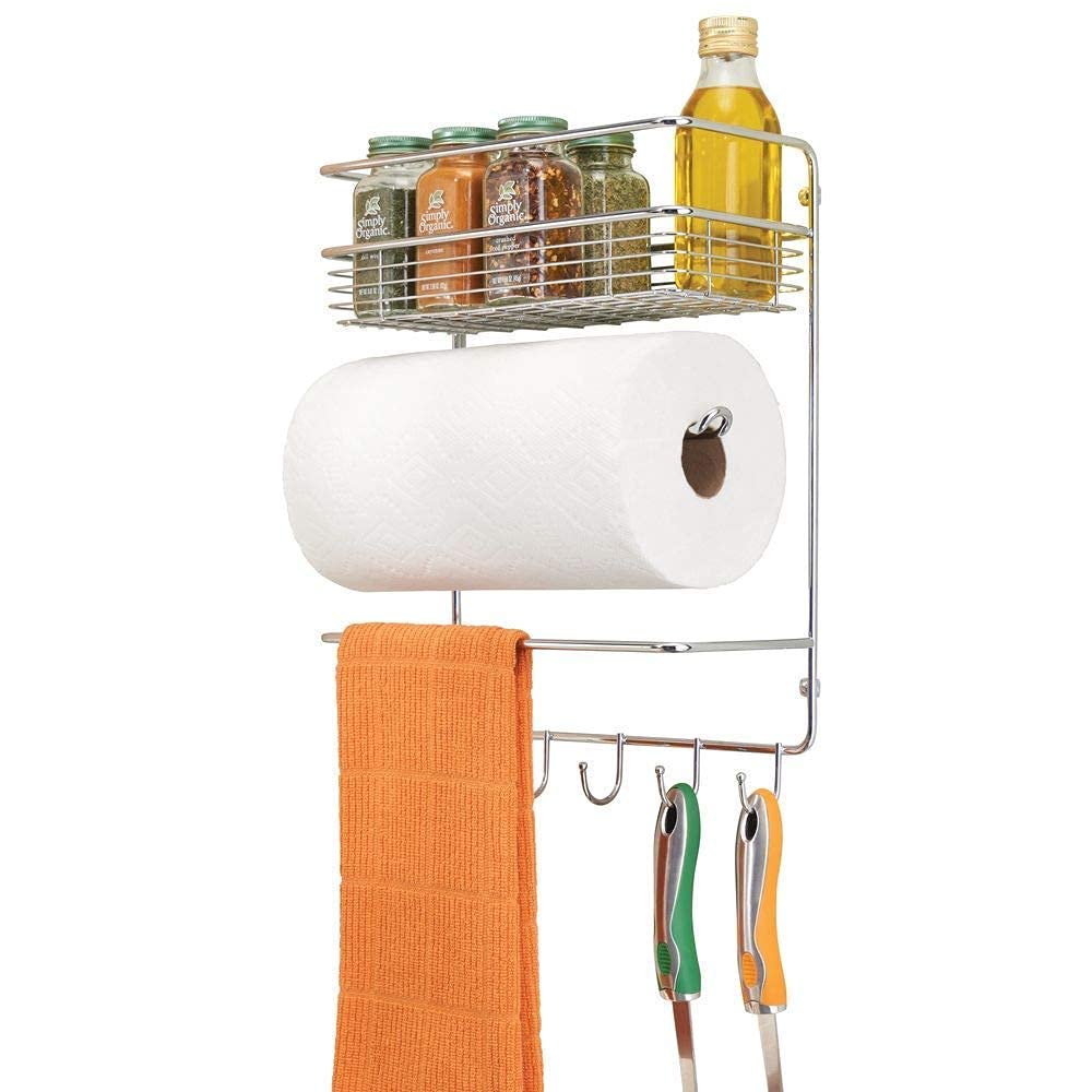 Indian Decor 31929 Kitchen Roll Holder Wall Mounted Kitchen Shelves For Spices/Practical Kitchen Organiser  Chrome