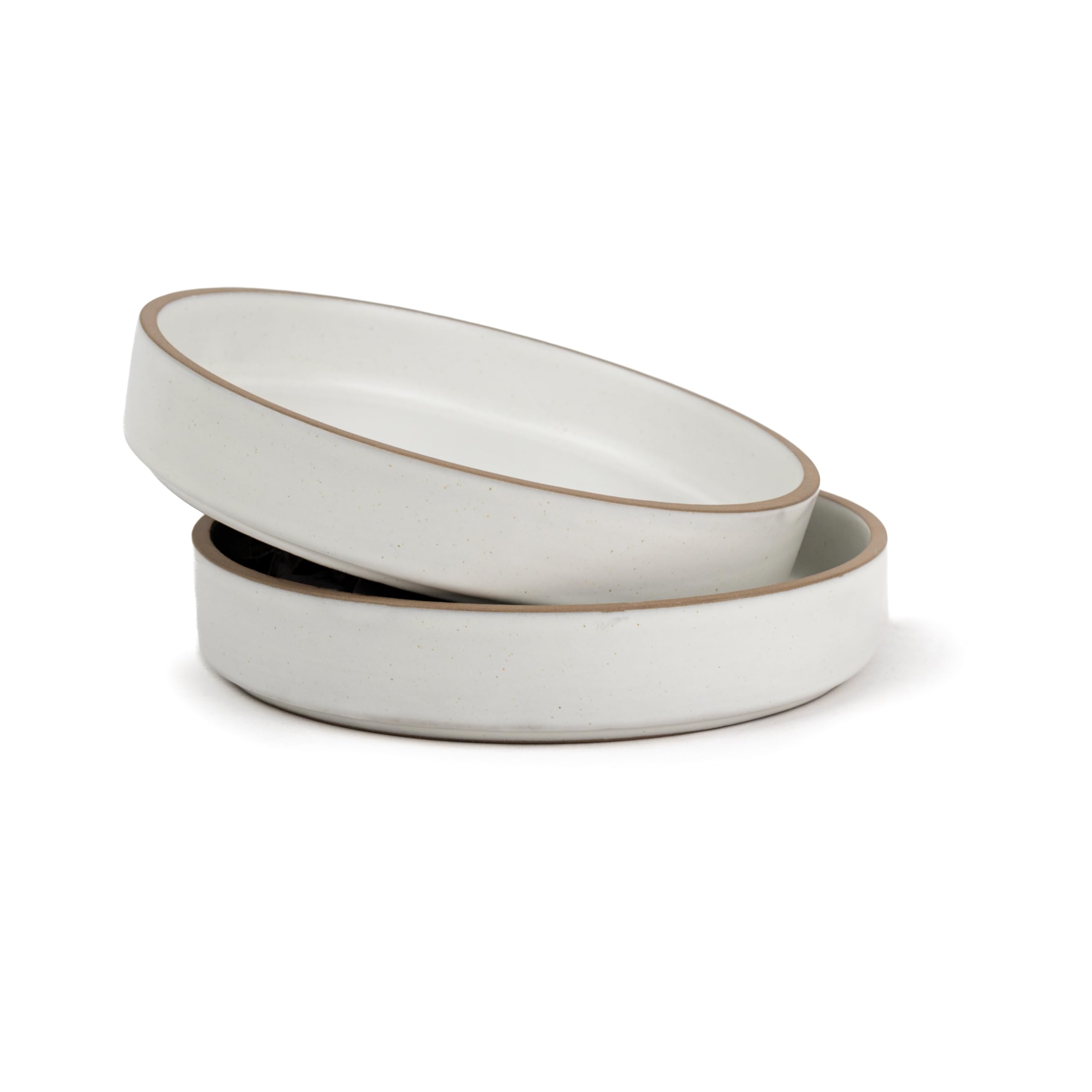 Shay Stackable Ceramic Pasta Bowl Set, 22cm, 2 Pieces, White | Matte Finish | Ceramic Pasta Plate | Deep Plate | Ceramic Bowl | 