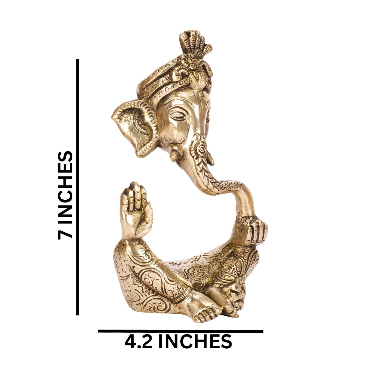 TAPAS HOMES Brass Pagadi Ganesh Trunk Abstract Ganesha Bhagwan Idol Sitting Posture Ganpati Murti for Home Entrance Dcor Diwali