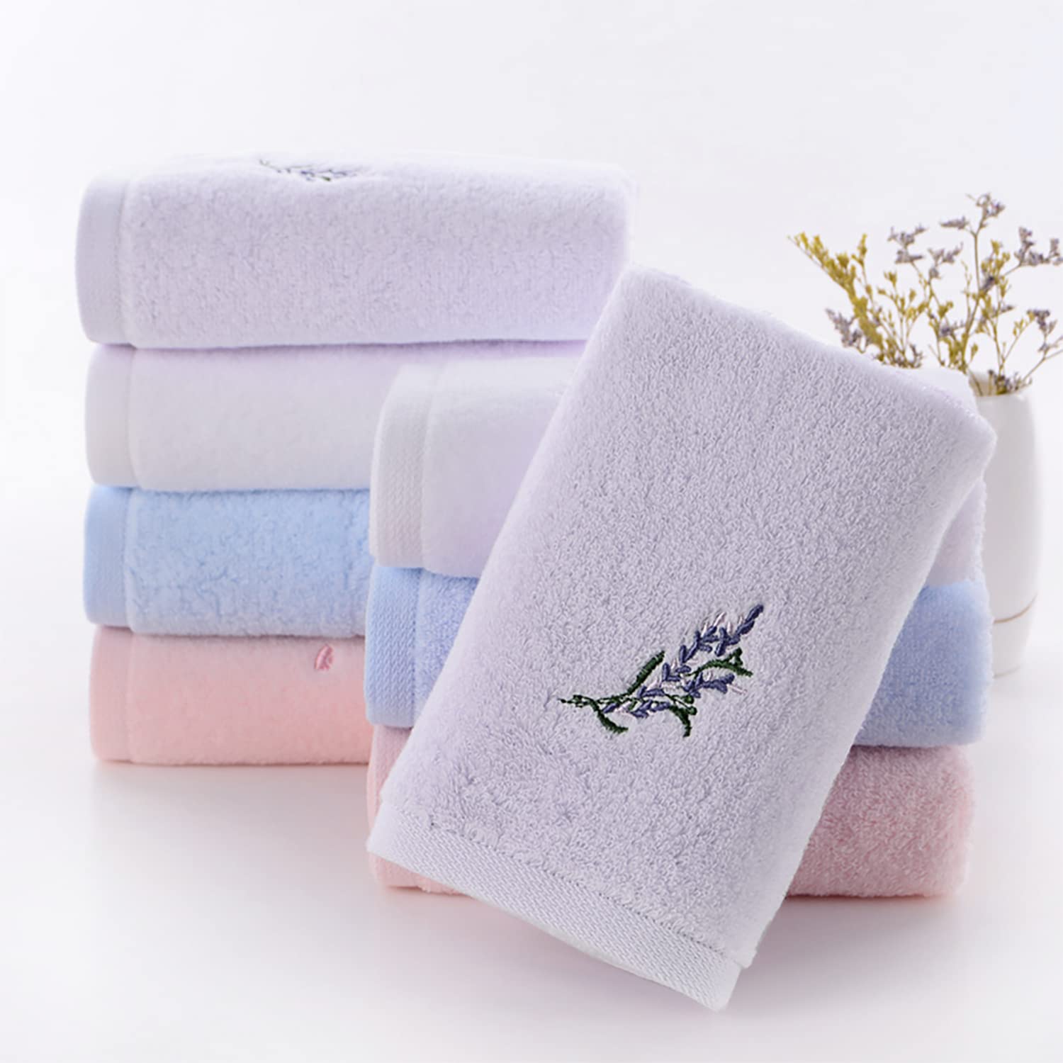 Pidada Hand Towel Set Of 3 Embroidered Floral Pattern 100% Cotton Soft Absorbent Decorative Towel For Bathroom (Pink)