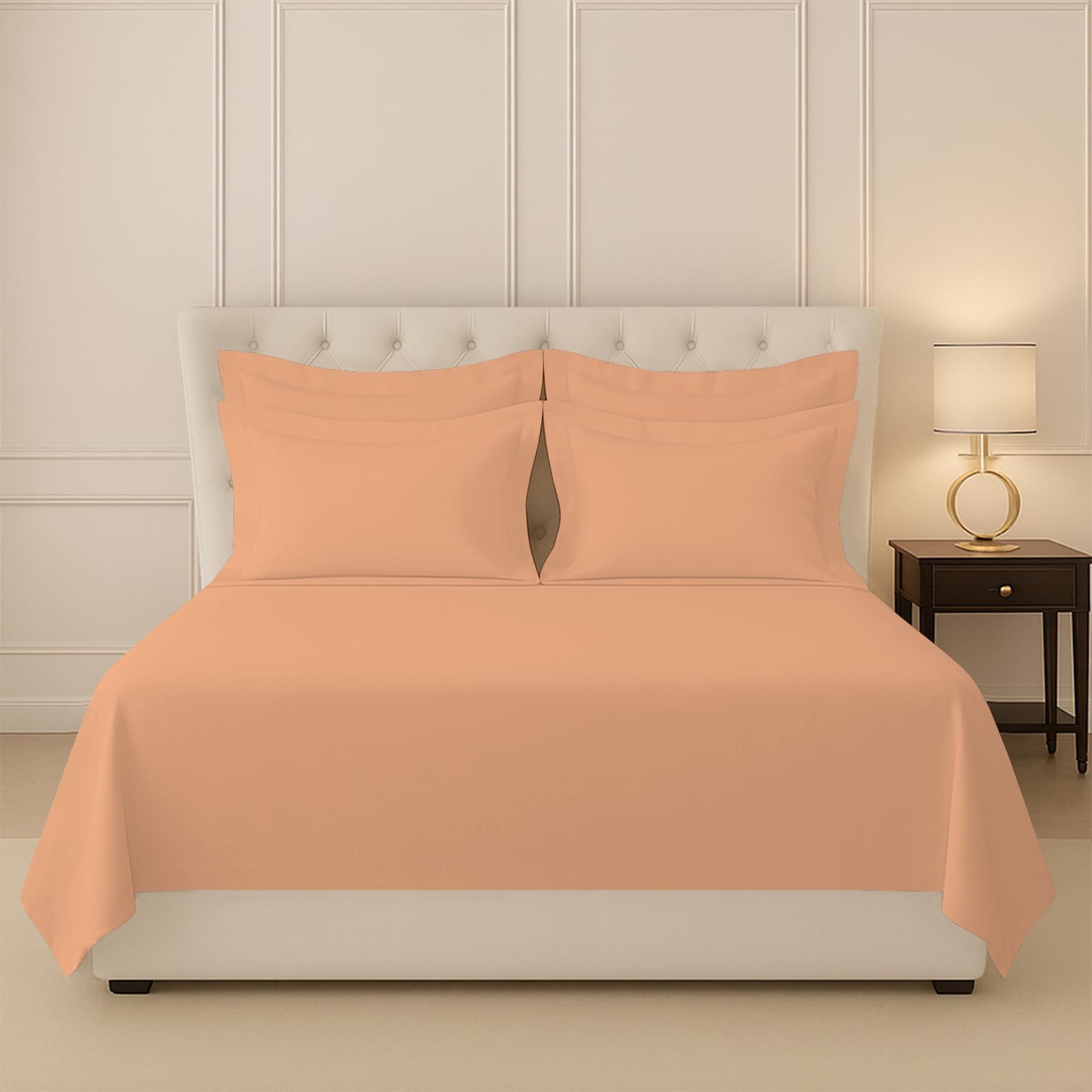 Pizuna 100% Cotton Bedsheet Super King Size Peach, 400 Thread Count Long Staple Combed Cotton Flat Bedsheets 108X108 Inches With
