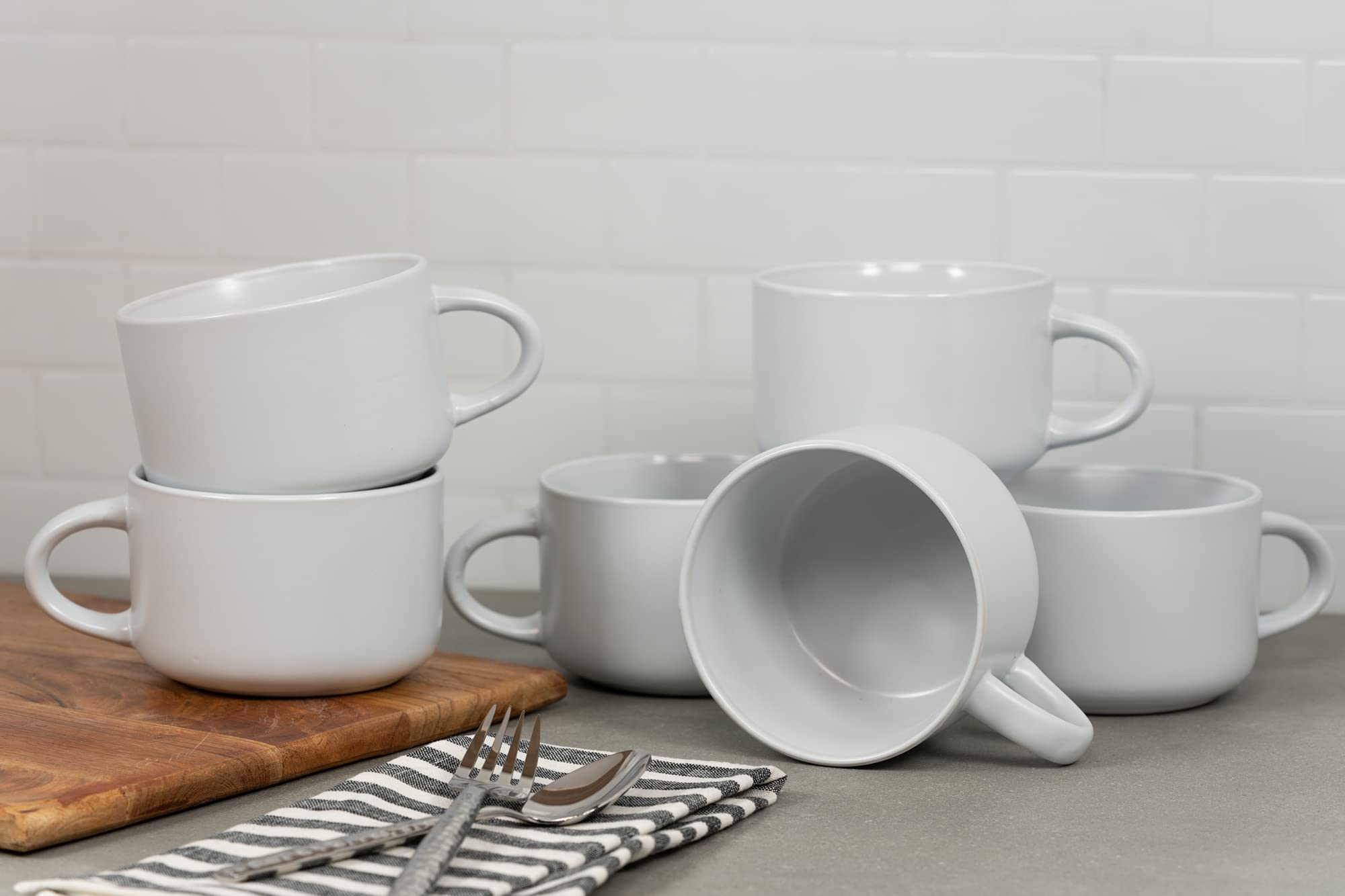 10 Strawberry Street Wazee Matte Oversized Mugs, 6 count (Pack of 1), WHITE