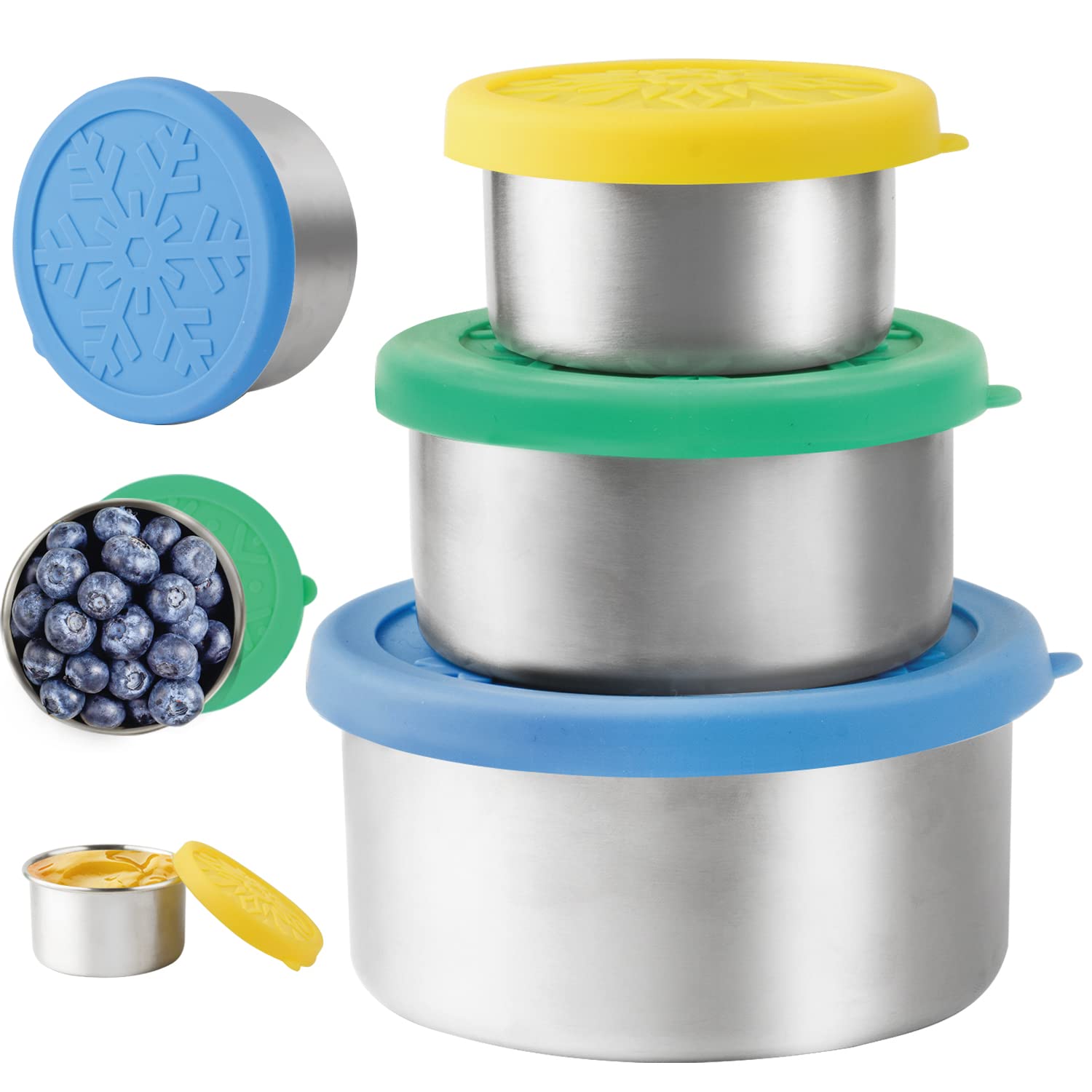 Lalastar Stainless Steel Food Containers With Lids, Set Of 3 Reusable Snack Containers (110 Ml, 220Ml, 400Ml), Leakproof Silicon