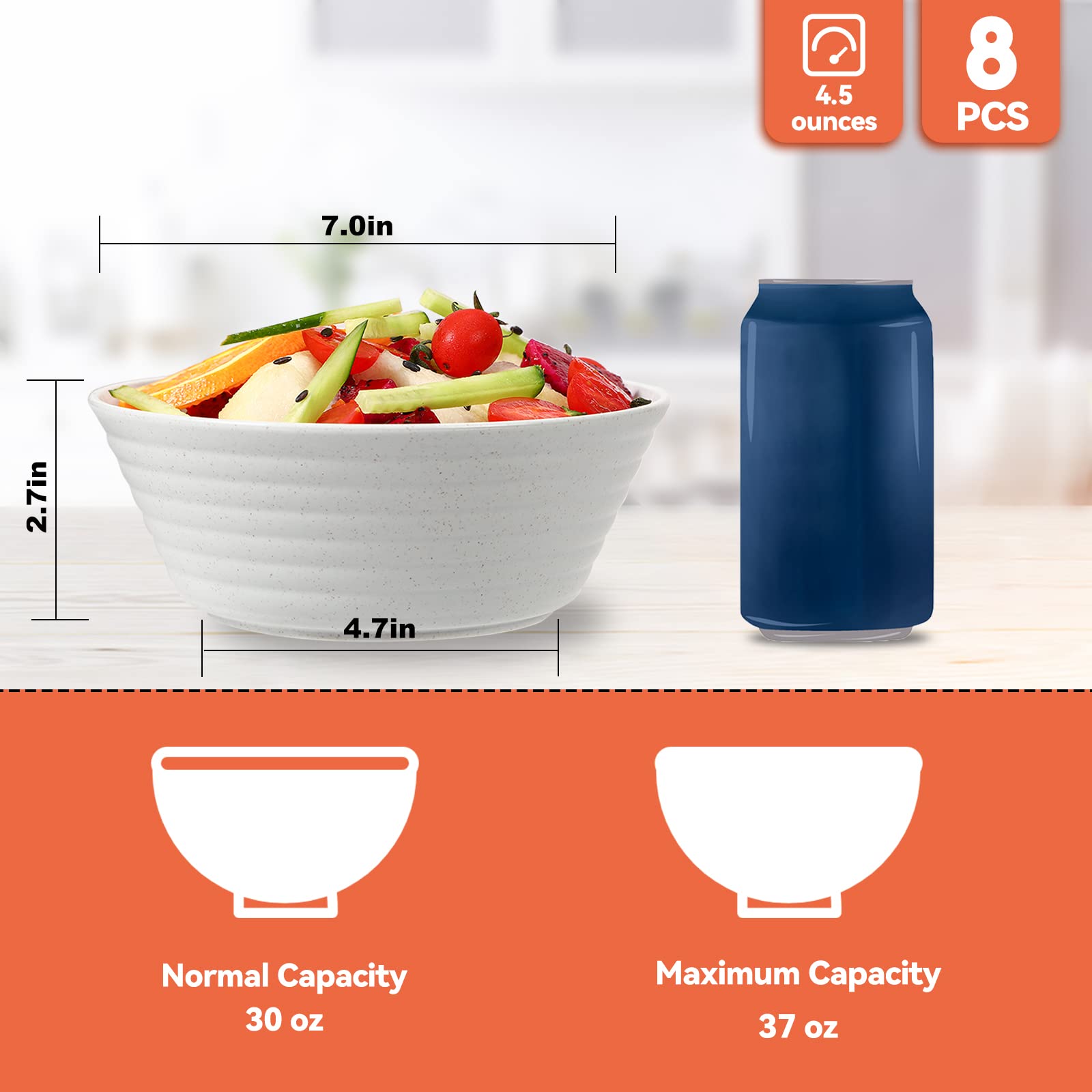 Duoluv Cereal Bowl, Set Of 8 Soup Bowls 36 Ounces Unbreakable Wheat Straw Bowls Microwave Dishwasher Safe Reusable Bowls For Kit