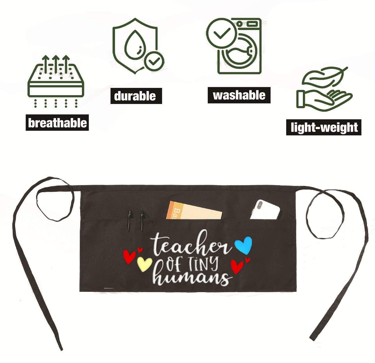 Tsmyp Waist Apron For Teachers With 3 Pockets Half Black Apron,Teachers Prefect Gift (Teacher Of Ting Humans)
