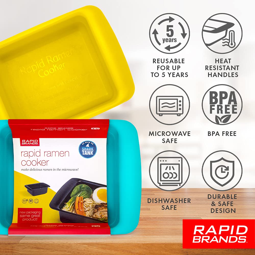 Rapid Brands Rapid Ramen Cooker - Microwave Ramen in 3 Min, BPA Free, Dishwasher Safe, 2-Pack, Black, Model RRC-1002