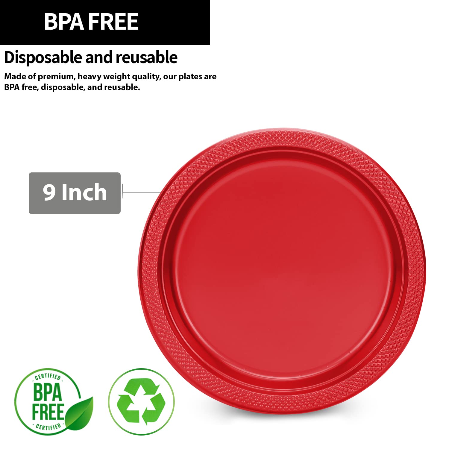Hanna K. Signature Collection Red Plastic Plates 9 Inch - 600 count - Plastic Solid Round Party Plates For Weddings  BBQs  Birthday Plates - Disposable Red Plates - Plastic Dessert Plates