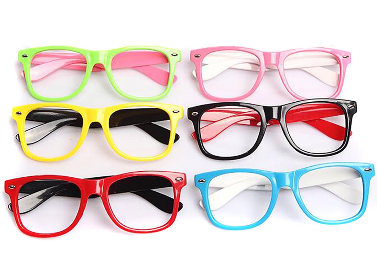 Fodattm Set Of 6 Kids Children Candy Colour Fashion Cute Glasses Frame Without Lenses Nerdy Retro Glasses Party Supplies (Colour