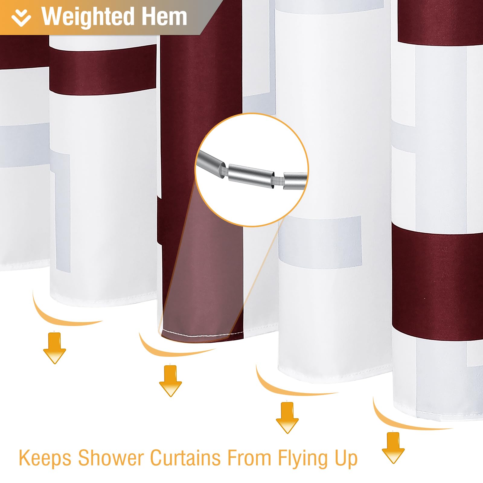 BTTN Burgundy Fabric Shower Curtain  Geometric Cloth Shower Curtain Set with 12 Plastic Hooks  Water Repellent  Machine Washable  Hotel Modern Decorative Polyester Shower Curtains for Bathroom  72x72