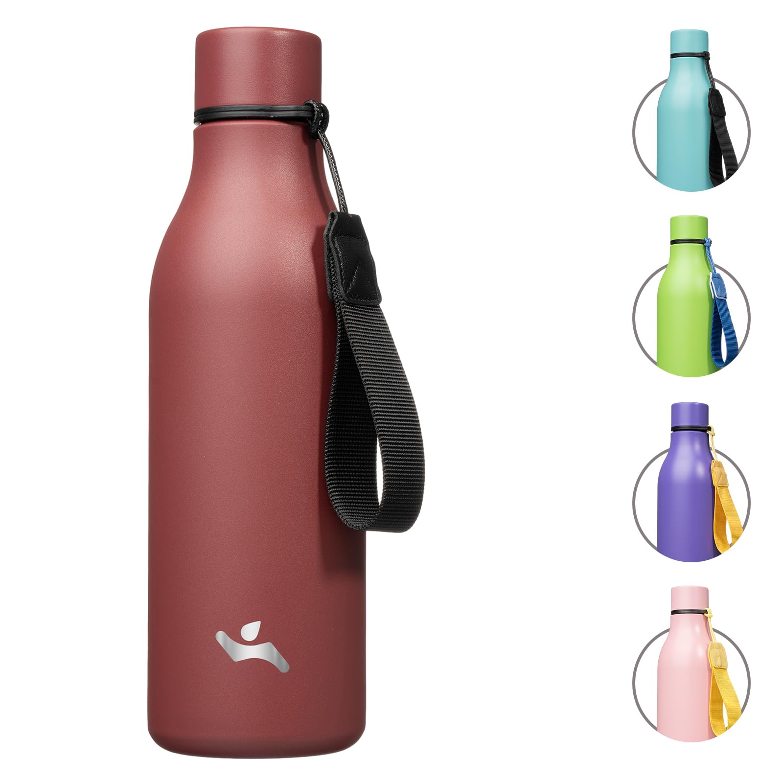Konokyo Insulated Water Bottle with Strap,18 oz Double Wall Stainless Steel Vacuum Bottles Metal Water Flask,Brick Red