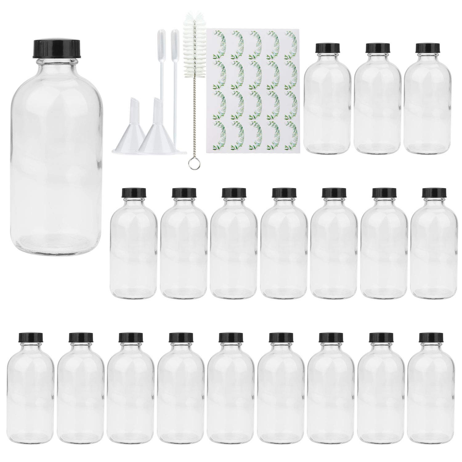 8Oz Clear Glass Bottle, Reusable Glass Bottles With Airtight Lid For Shampoo, Conditioner, Essential Oils, Set Of 20 (Clear)