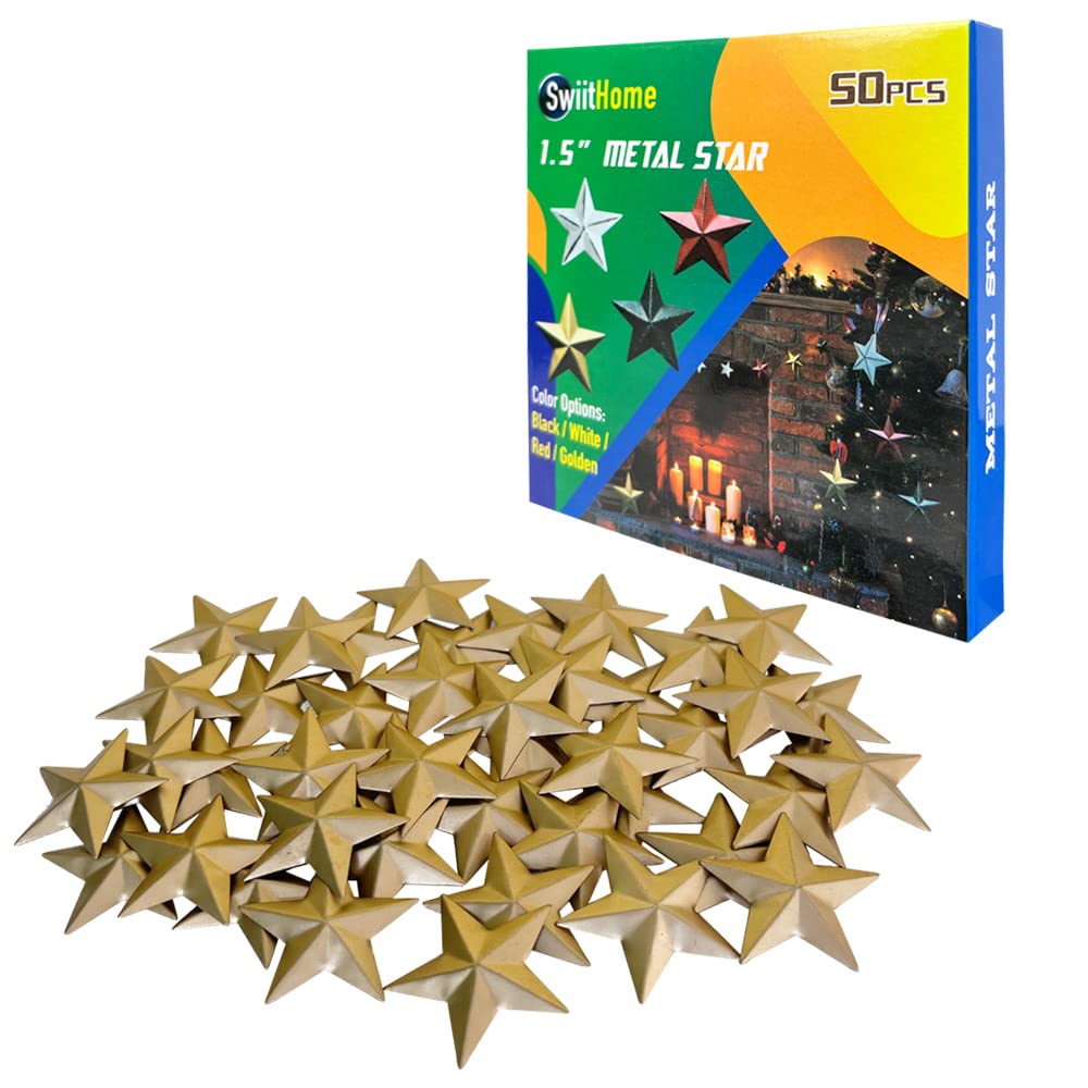 50 Pieces 1.5 Inch Metal Star, Barn Star for Home Decoration, Hanging Wall Decor for House, Iron Vintage Wall Arts and Crafts, C