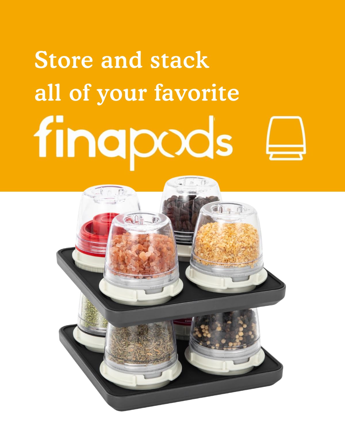 FinaMill Salt and Pepper Mill Tray, Stackable FinaPod Storage, Stylish Kitchen Accessories for Spice Grinder, Gift-Ready - Slate