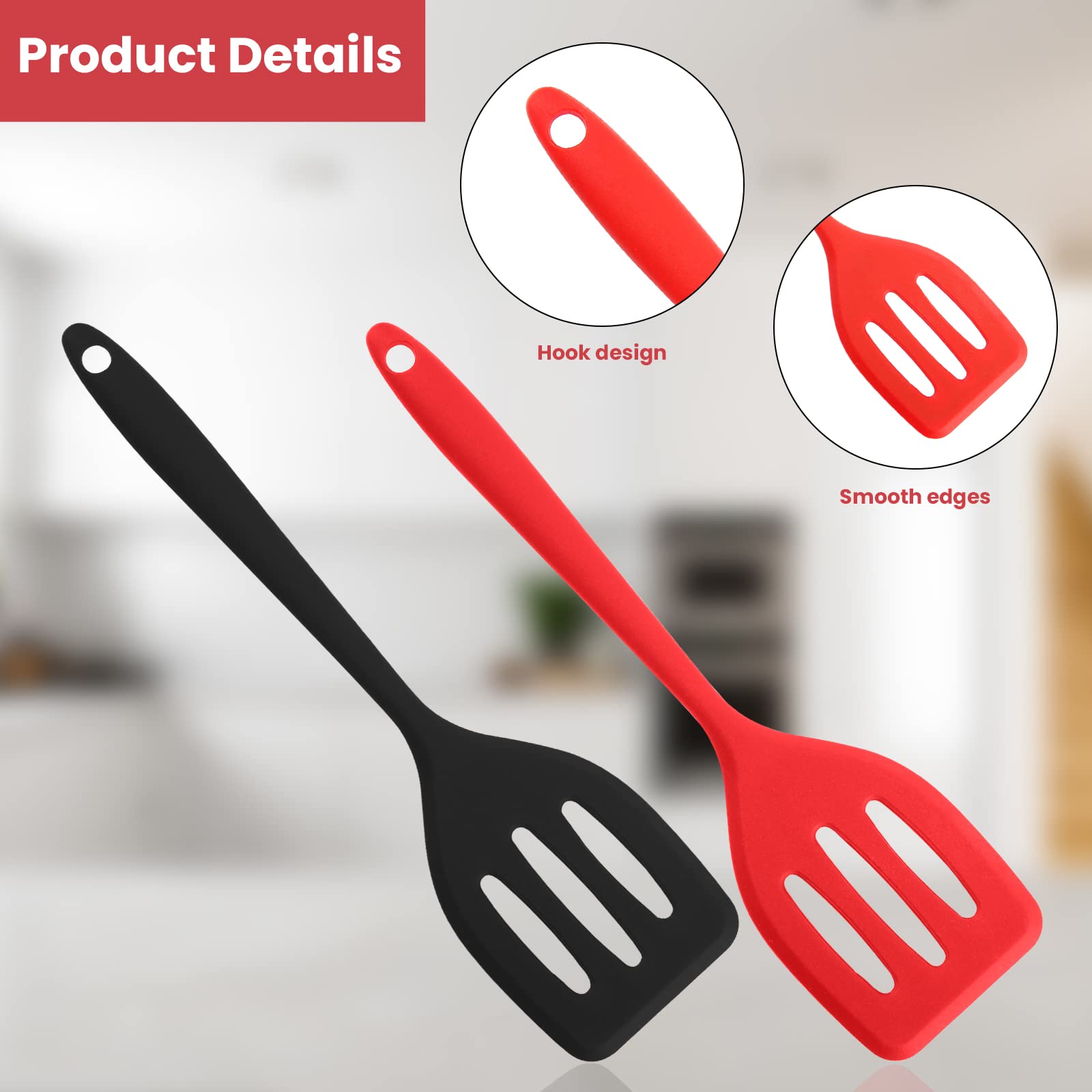2 Pcs Silicone Skimmer Slotted Spatula Silicone Turner For Nonstick Cookware Heat Resistant Bpa Free Food Grade Kitchen Tools Fo