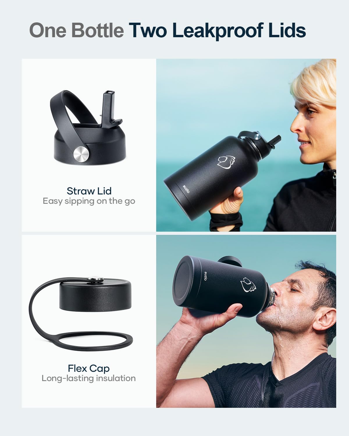 Buzio Vacuum Insulated Stainless Steel Water Bottle 64Oz (Cold For 48 Hrs/Hot For 24 Hrs) Bpa Free Double Wall Travel Mug/Flask